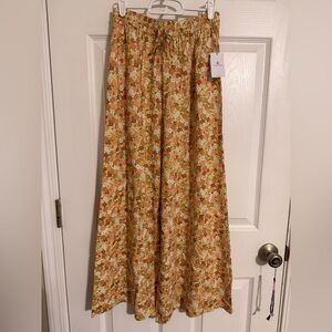 Volcom Orange and White Floral wide leg pants